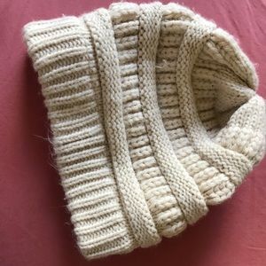 Khaki colored knit beanie